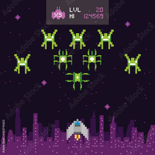 retro video game space pixelated scene