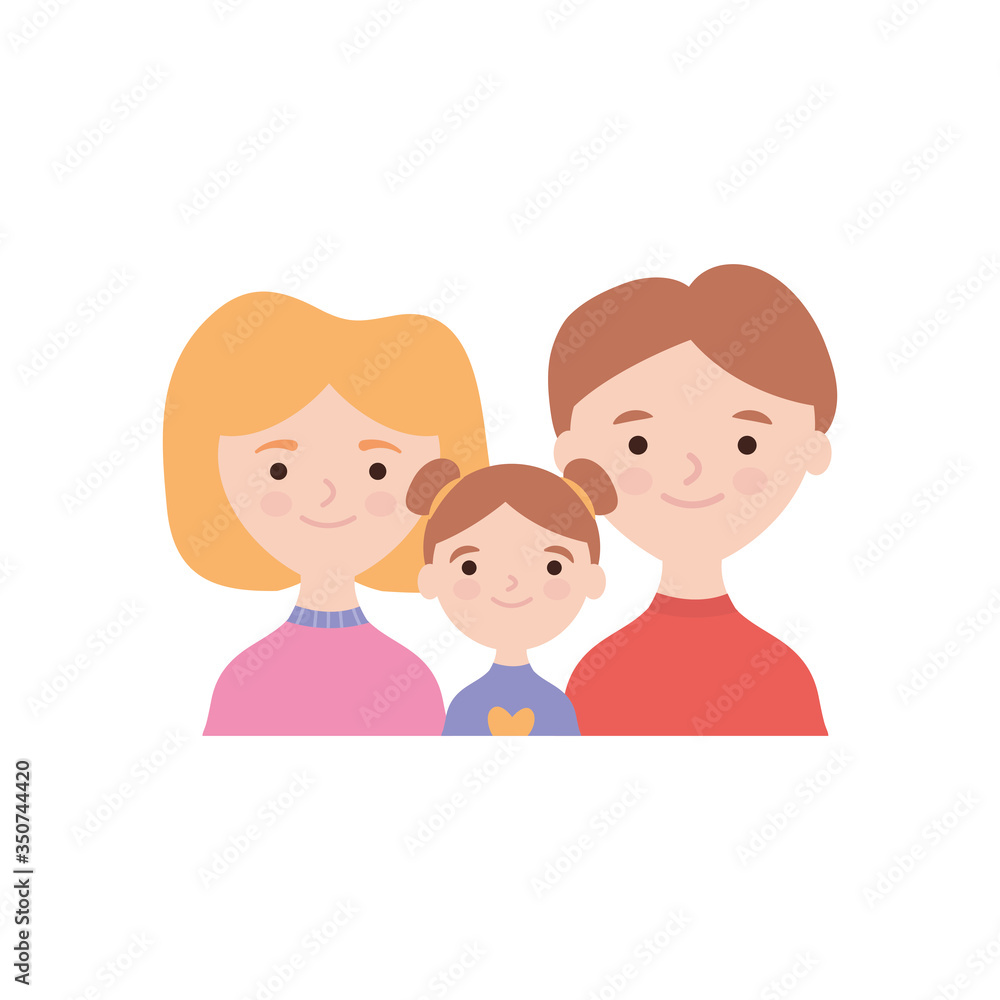 cartoon happy family with little girl, flat style