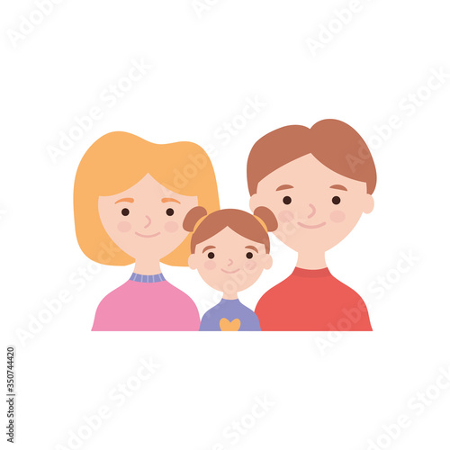 cartoon happy family with little girl  flat style