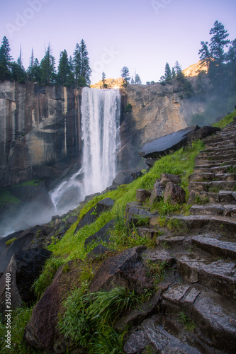 Waterfalls full of mist at Vernal Fall Yosemite 