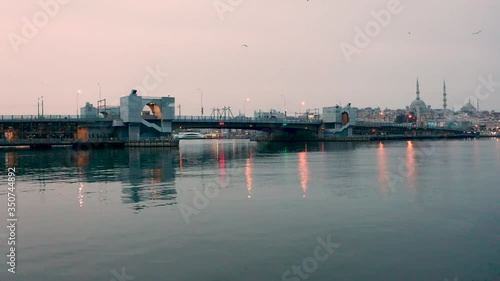 Galataa Bridge Sunrise Aerial Drone View at Covid-19 Isolation Days