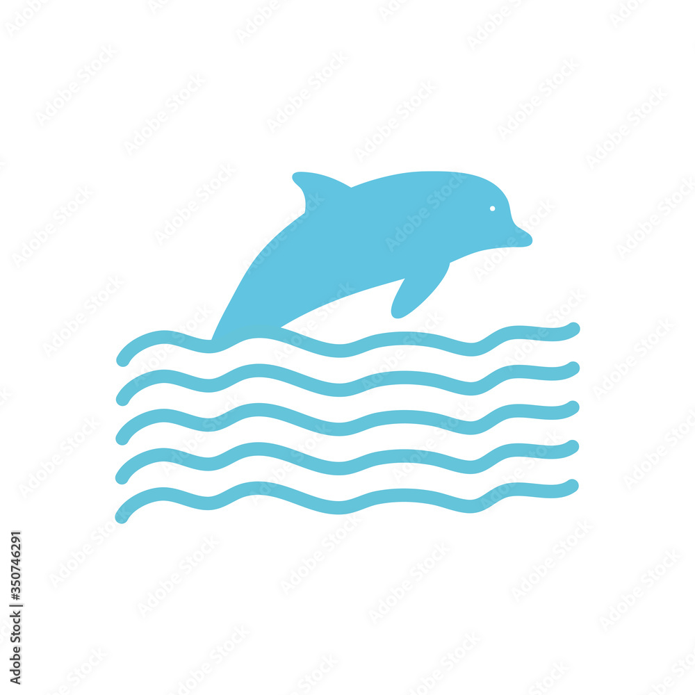 dolphin and waves, flat style
