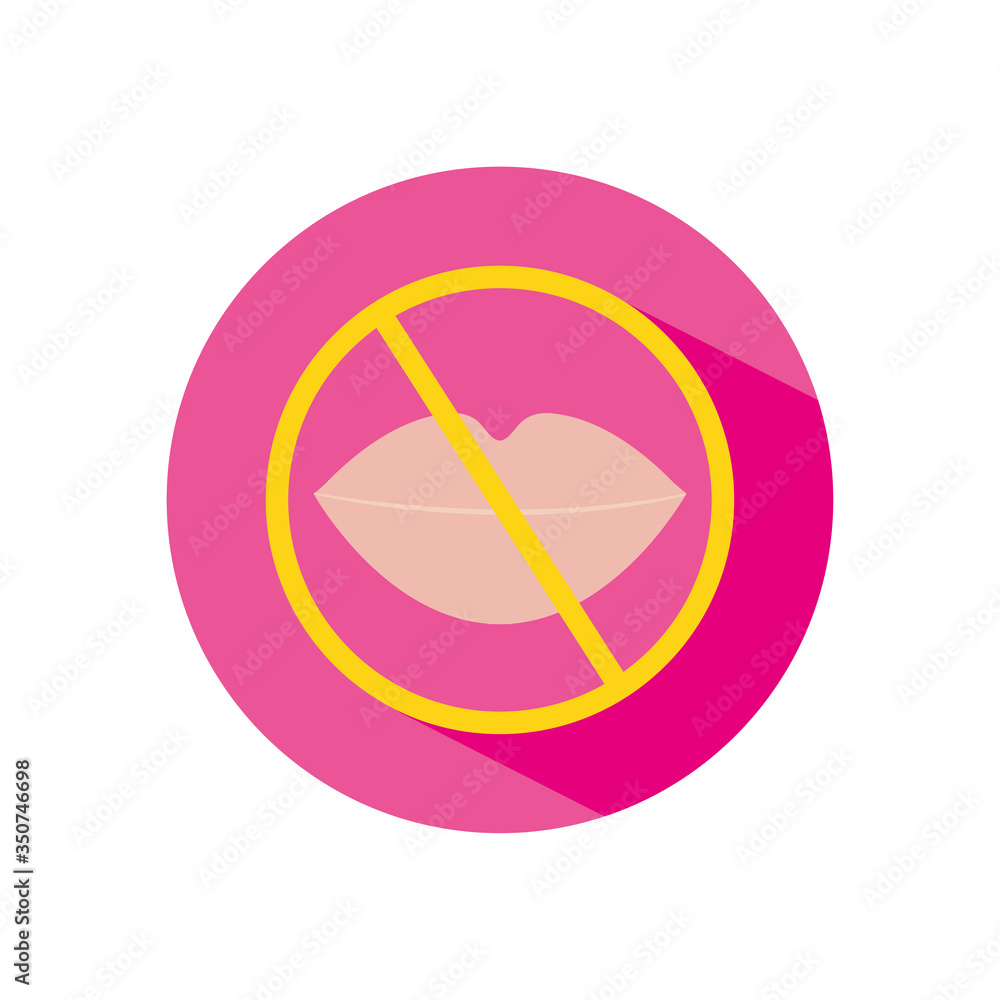forbidden sign with lips icon, block flat style