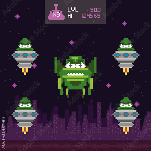 retro video game space pixelated scene