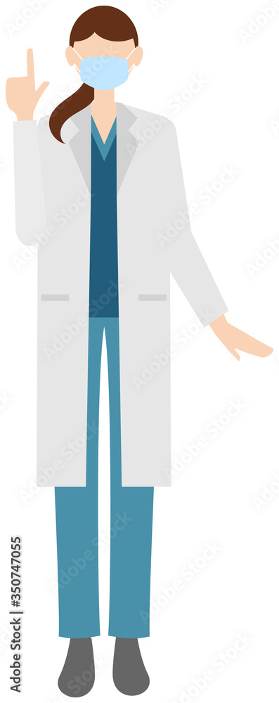 Vector image of a female doctor in in the white coat with a mask