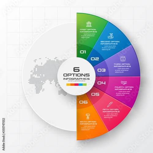 Circle chart infographic template with 6 options,Vector illustration.