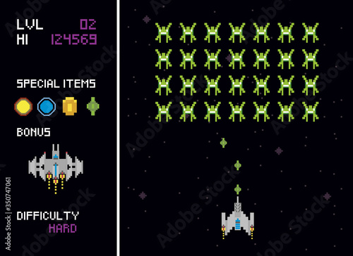 retro video game space pixelated scenes