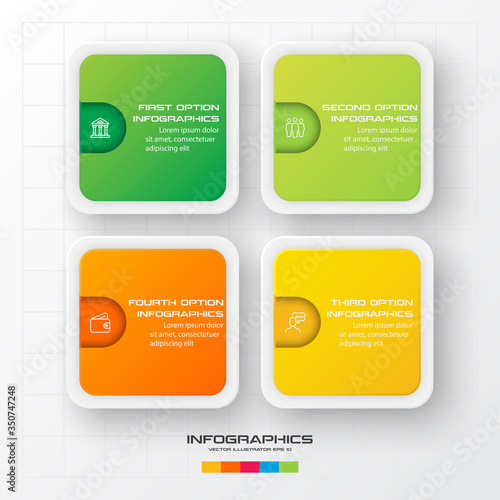 Business infographics template 4 steps with square,Element for design invitations,Vector illustration.