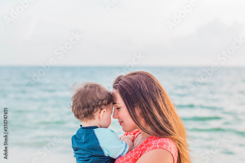 mother and son on the beach