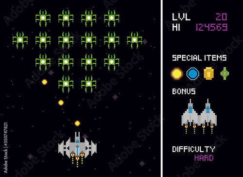 retro video game space pixelated scenes
