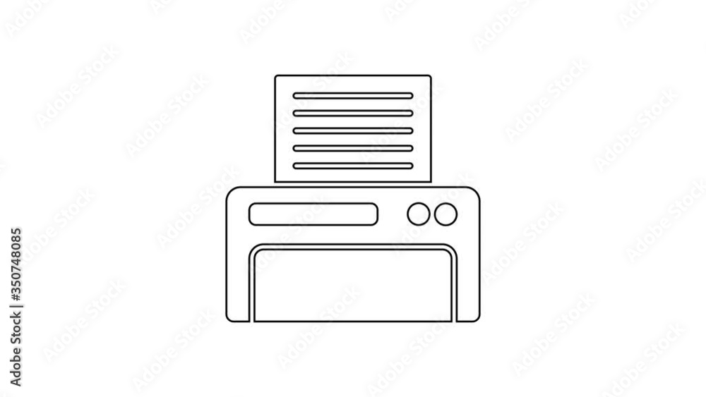 Black line Printer icon isolated on white background. 4K Video motion graphic animation Black line Printer icon isolated on white background. 4K Video motion graphic animation