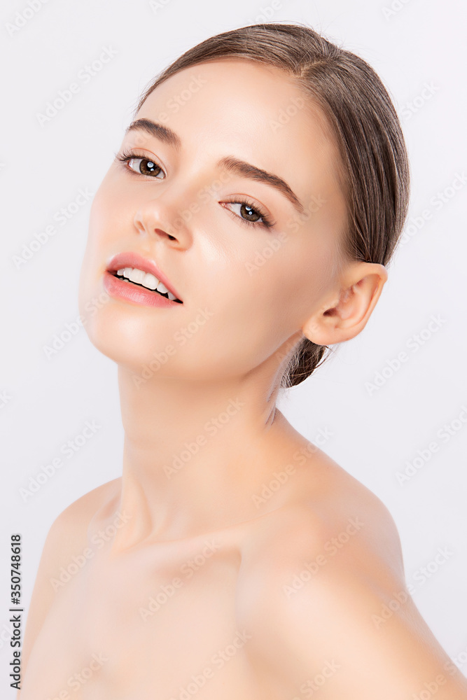 Beauty Woman face Portrait, Beautiful Young Woman with Clean Fresh Healthy Skin, Facial treatment. Cosmetology, beauty and spa, isolated on white background. Beauty Woman face Portrait, Beautiful Young Woman with Clean Fresh Healthy Skin, Facial treatment. Cosmetology, beauty and spa, isolated on white background.