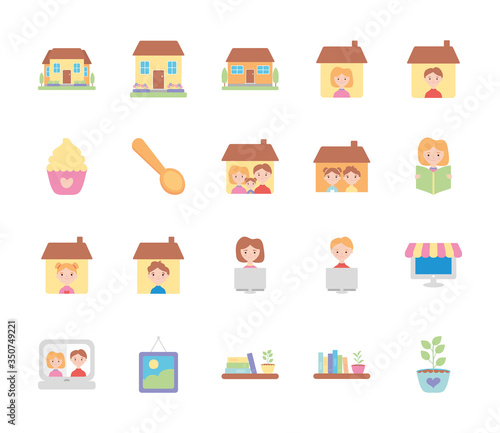 house and Stay home icon set, flat style