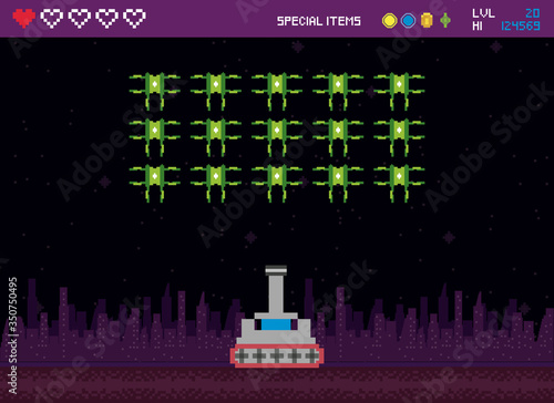 retro video game space pixelated scene