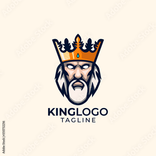 Illustration of king head with crown logo design template vector