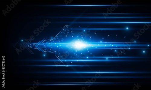 High speed concept. Fighter jet in the form of Arrow Light out technology background Hitech communication concept innovation background, vector design