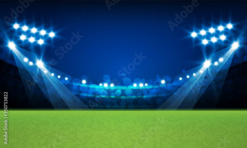 Football arena field with bright stadium lights vector design Vector illumination