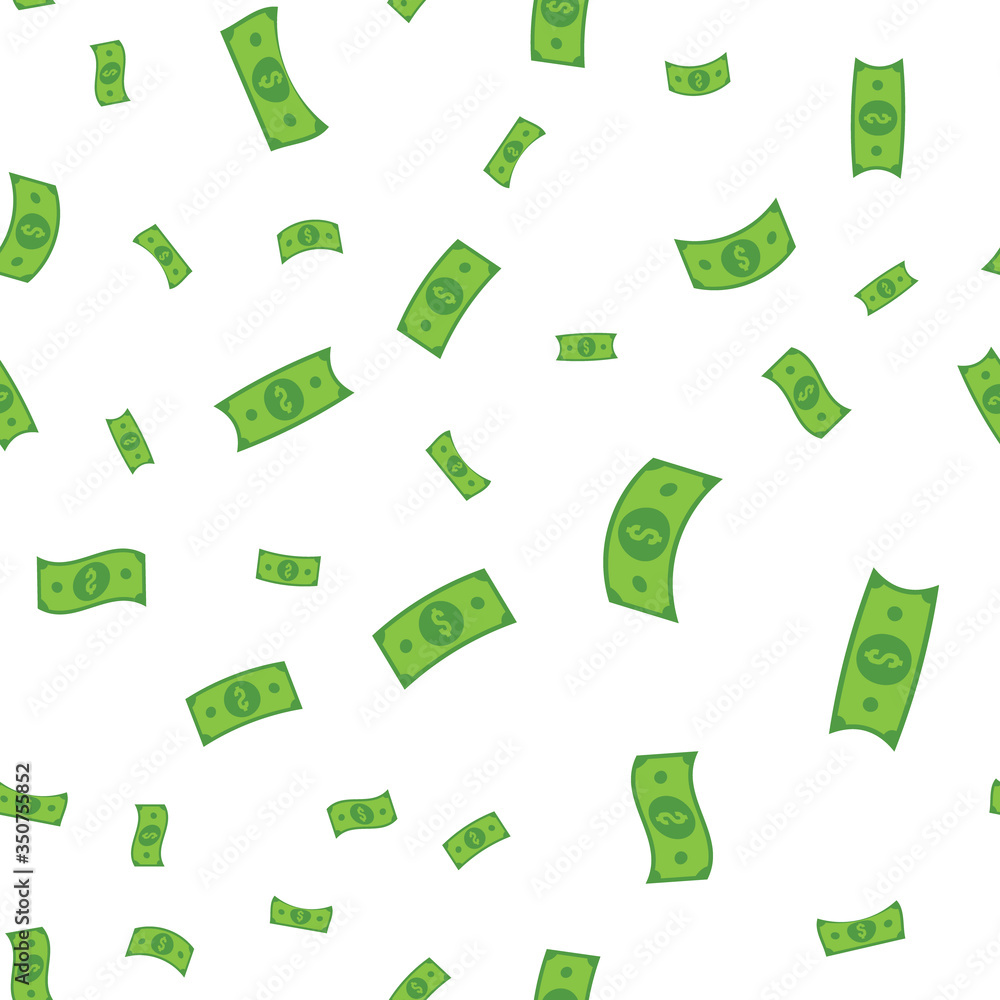 Dollar bills flying, illustrated money seamless pattern. Money rain. Dollar bills flying, illustrated money seamless pattern. Money rain.
