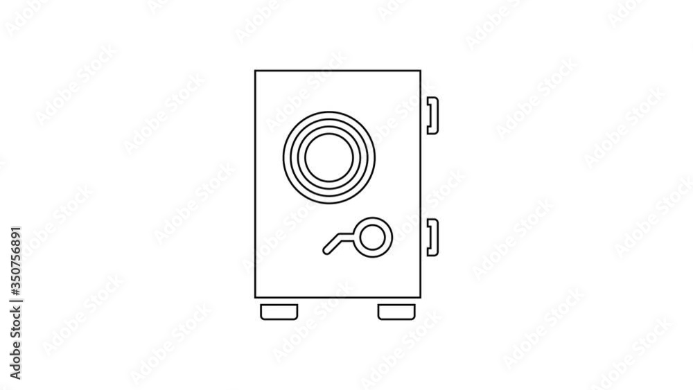 Black line Safe icon isolated on white background. The door safe a bank vault with a combination lock. Reliable Data Protection. 4K Video motion graphic animation Black line Safe icon isolated on white background. The door safe a bank vault with a combination lock. Reliable Data Protection. 4K Video motion graphic animation