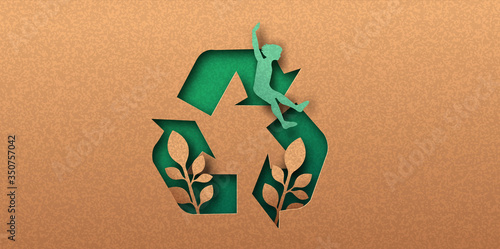 Social recycling papercut concept of recycle icon