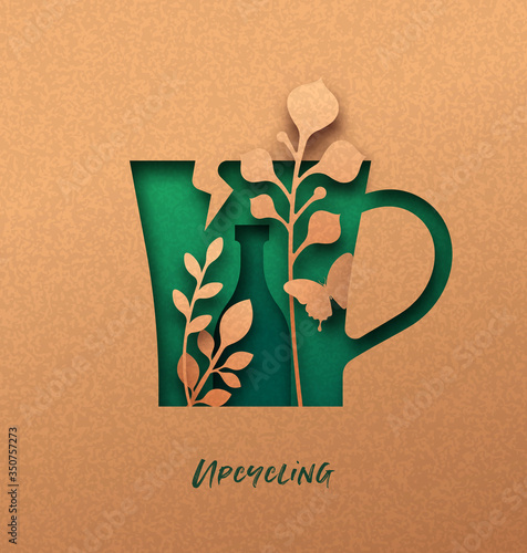 Upcycling green 3D papercut nature concept