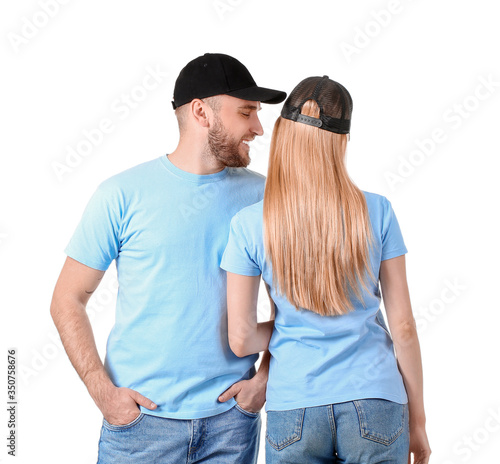 Happy young couple in match...