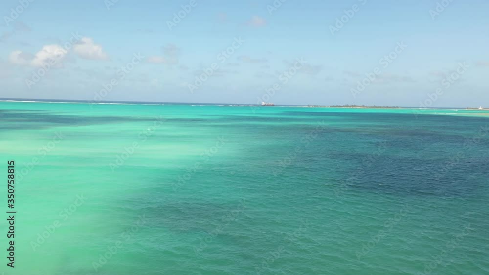 Vivid Tropical Scenery, Drone Aerial View of Turquoise Caribbean Water and Clear Blue Sky Vivid Tropical Scenery, Drone Aerial View of Turquoise Caribbean Water and Clear Blue Sky