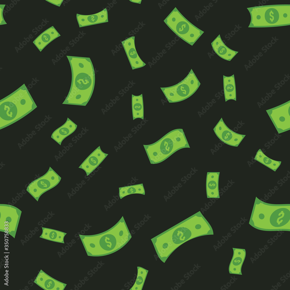 Dollar bills flying, illustrated money seamless pattern. Money rain. Dollar bills flying, illustrated money seamless pattern. Money rain.