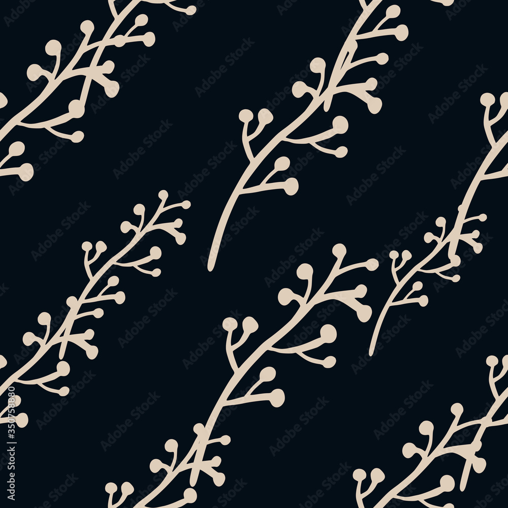 Simple branches seamless pattern on black background. Vintage rustic with twig pattern.