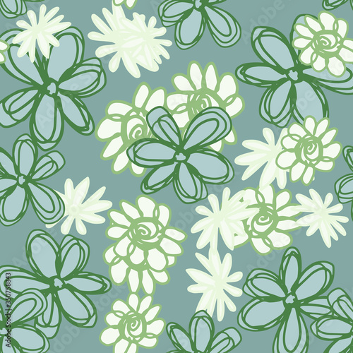 Seamless pattern with beautiful flowers in vintage style. Hand drawn floral endless wallpaper.