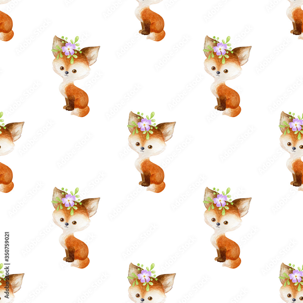 Obraz premium Seamless pattern with cute animals on a white background. Hand painted watercolor illustration.
