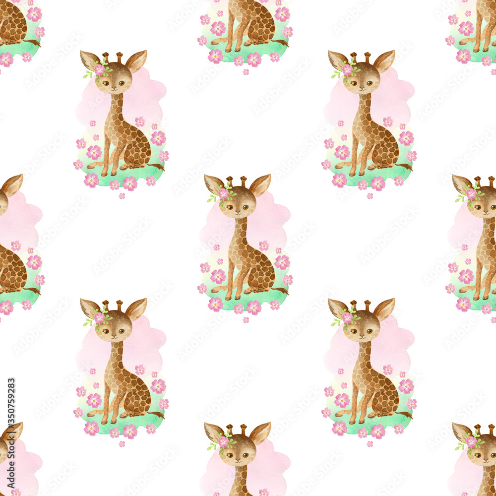 Seamless pattern with cute animals on a white background. Hand painted watercolor illustration. Seamless pattern with cute animals on a white background. Hand painted watercolor illustration.