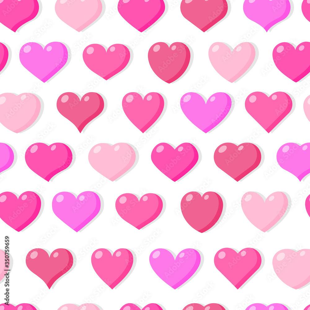 Pink gloss heart seamless pattern. Romantic limitless background for wedding or valentine day flat cartoon love sign. Repeat ornament for paper wrap, fabric, print wallpaper decor. Vector illustration
