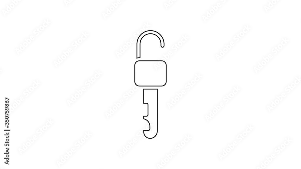 Black line Unlocked key icon isolated on white background. 4K Video motion graphic animation Black line Unlocked key icon isolated on white background. 4K Video motion graphic animation