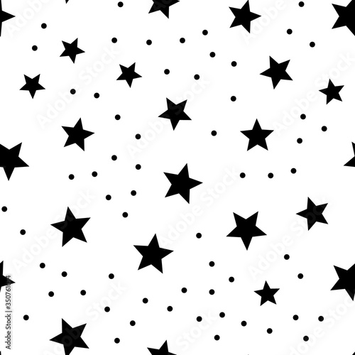 Stars and dots seamless pattern. Sky background texture with circle and star icons.
