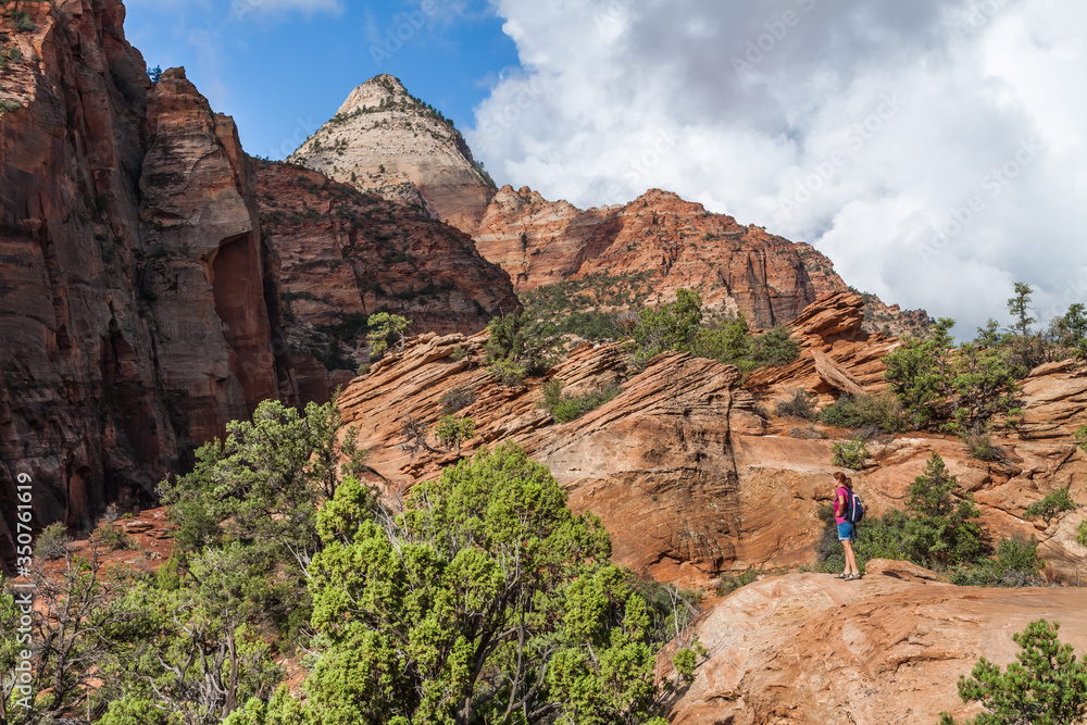 Female Hiker on The Canyon Overlook Trail, Zion National Park, Utah, USA