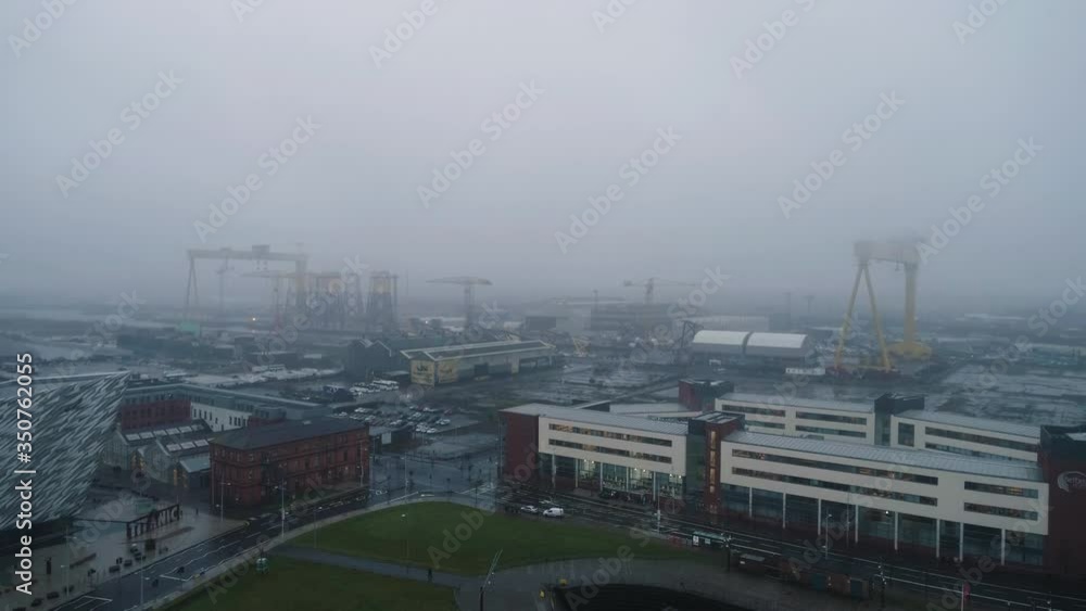 Aerial view of Belfast Harland And Wolf Ship Yard cranes Aerial view of Belfast Harland And Wolf Ship Yard cranes