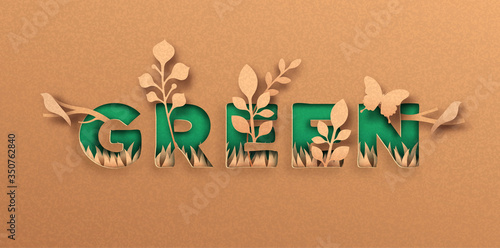 Green 3D paper cut nature quote label concept photo