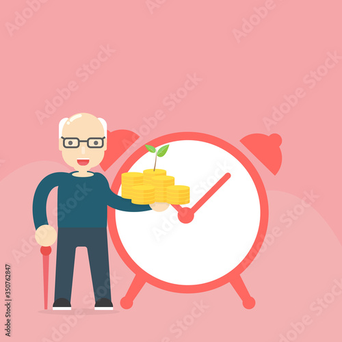 Pension savings and planning concept illustration with Old man  And saving money for investment of the elderly in case of daily expenses during retirement from work and medical expenses