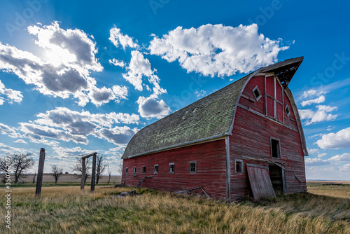 Vintage red barn on the prairies near Lacadena, Saskatchewan 