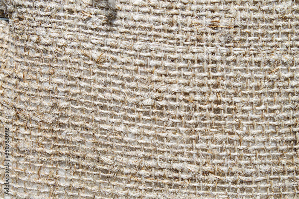 Burlap made from hemp. Coarse, durable fabric made from thick yarn.