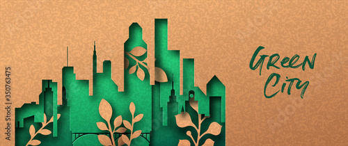 Green city 3d papercut banner concept