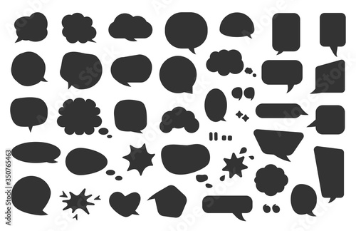 Comic speech bubble black set. Glyph silhouette empty text banner different shape. Abstract icon blank bubbles. Comics graphic balloon template for design message Isolated on white vector illustration