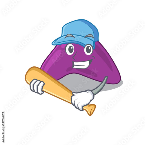 Attractive adrenal caricature in character playing baseball
