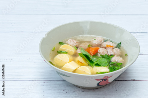 Delicious Thai Style Clear Soup with Tofu and Minced Pork