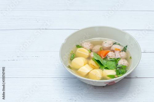 Delicious Thai Style Clear Soup with Tofu and Minced Pork