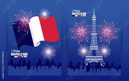 happy bastille day celebration with tower eiffel and fireworks photo