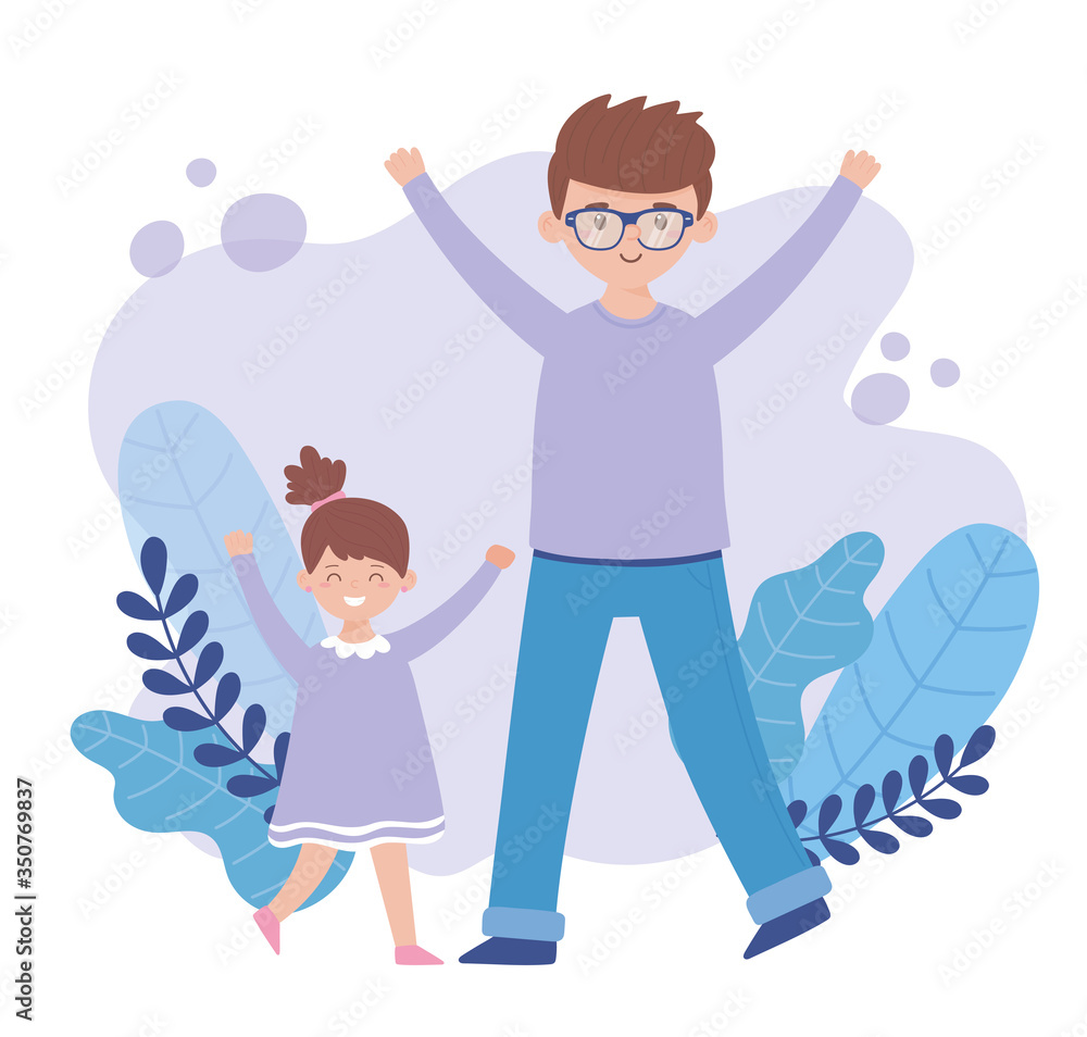 Father and daughter with leaves vector design Father and daughter with leaves vector design