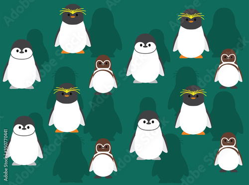 Penguin Chubby Cute Macaroni Chinstrap African Character Vector Seamless Background Wallpaper-01