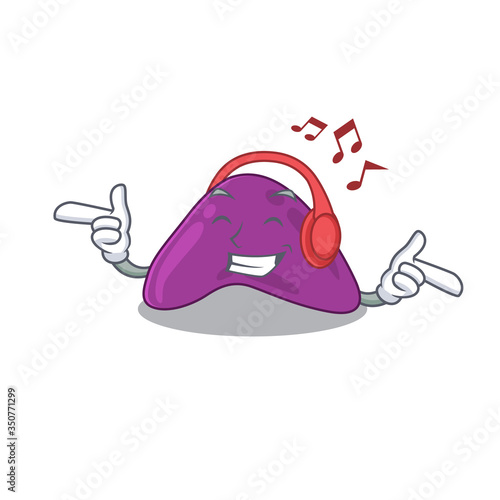 Adrenal Cartoon design concept listening music on headphone